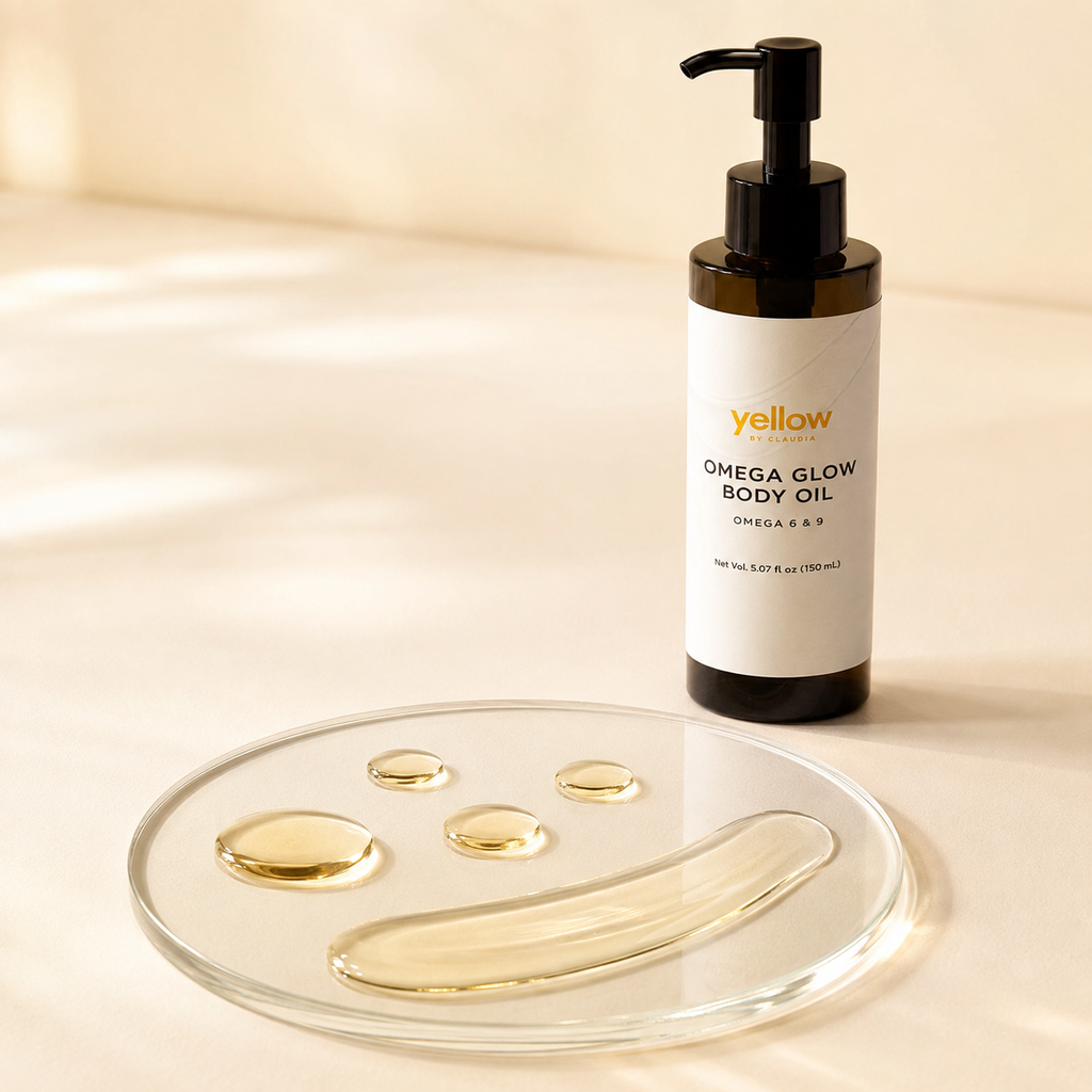 Omega Glow Body Oil golden oil texture